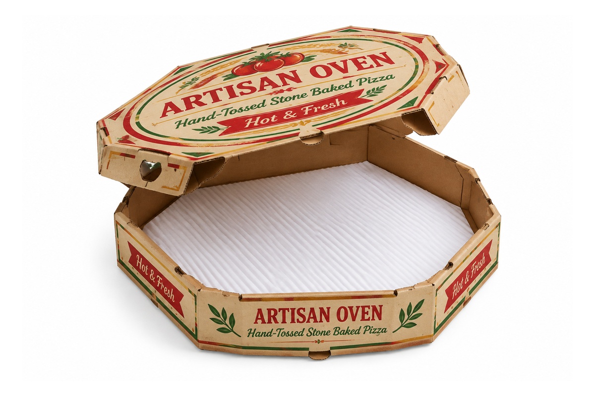 Artisan Stone-Baked Pizza Octagonal Corrugated Takeaway Box packaging product
