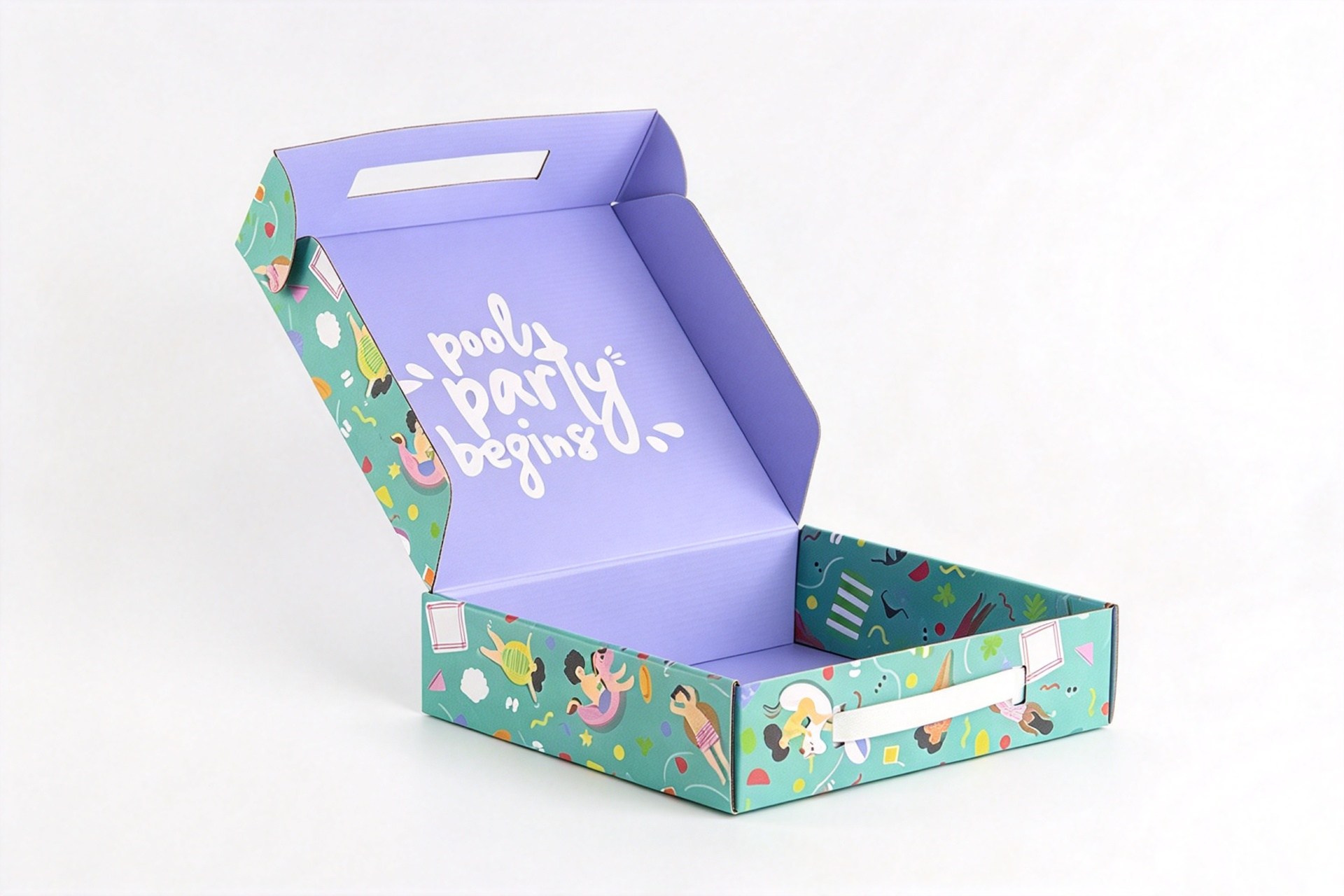 Pool Party Inside-Print Mailer Box with Ribbon Handle front view