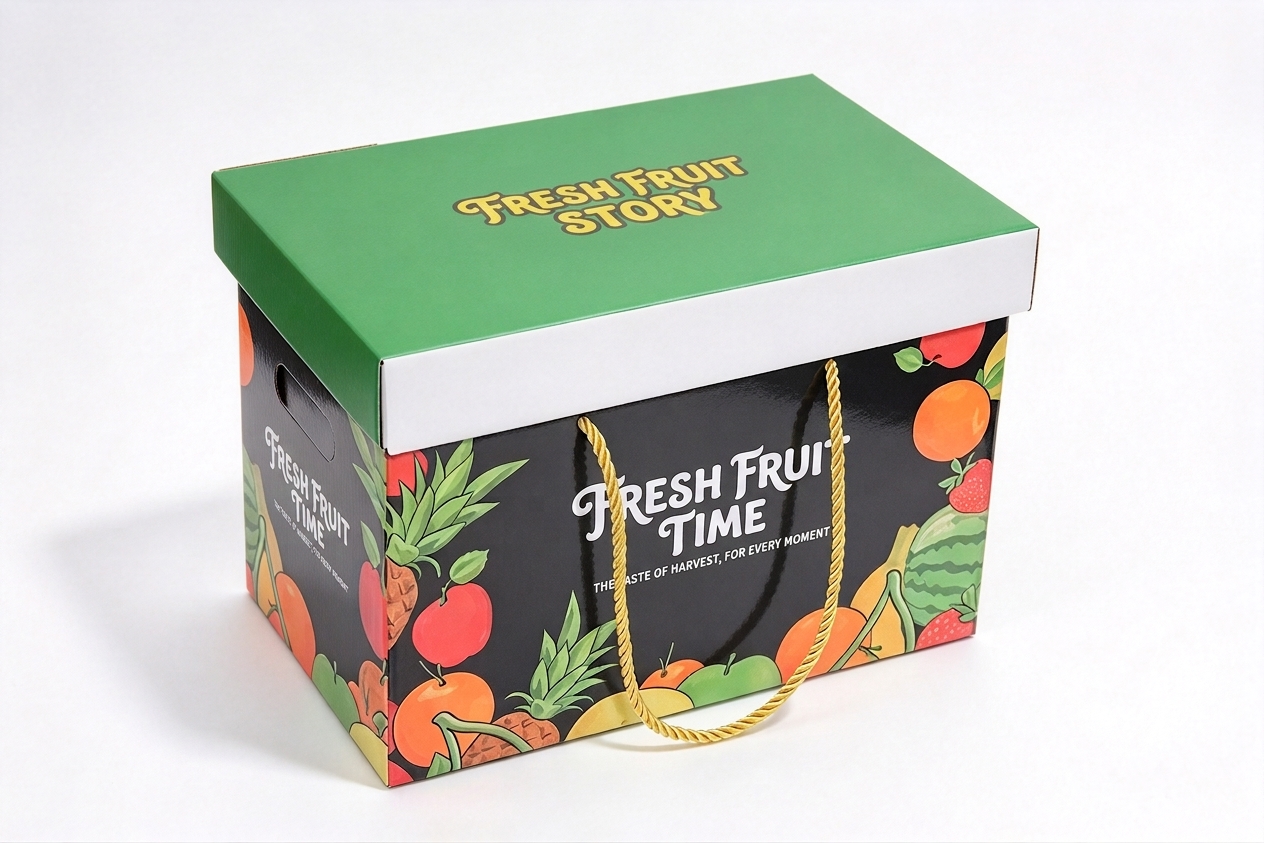 Premium Fruit Gift Tote Box with Telescoping Lid front view
