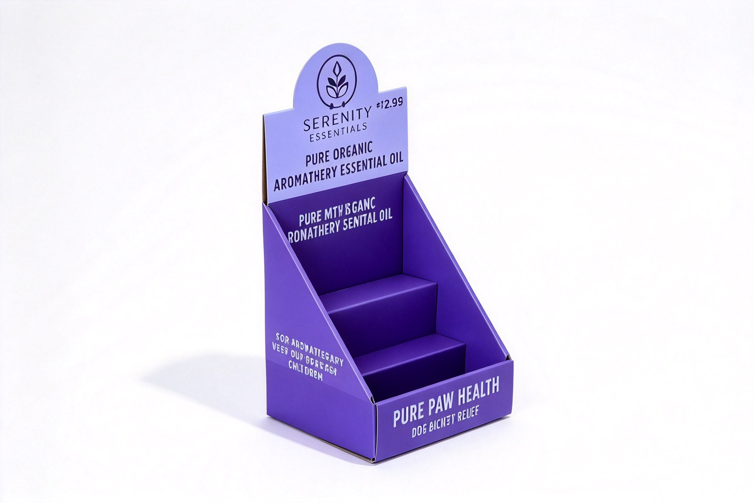 Purple Stepped Counter Display for Aromatherapy Oils front view