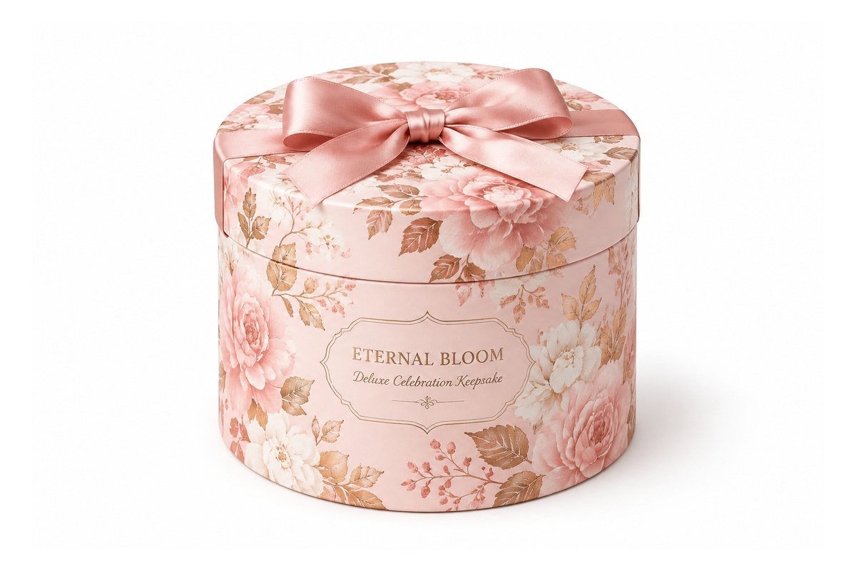 Round Cylindrical Die-Cut Keepsake Hatbox Gift Box packaging product