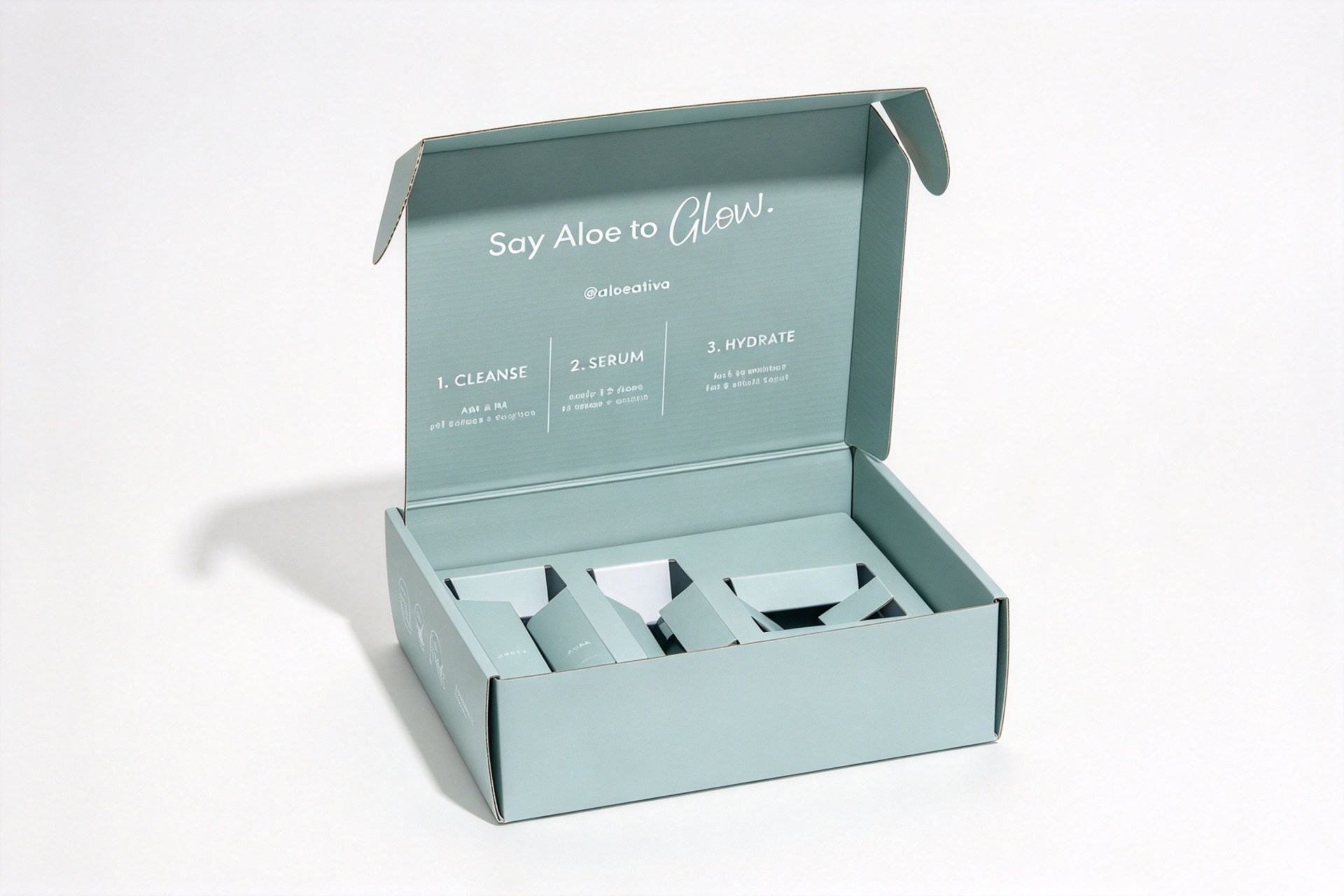 Sage Green Skincare Mailer Box with Routine Inside Print packaging product