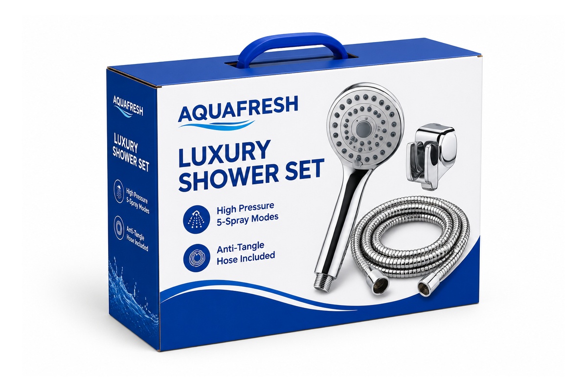 Bathroom Shower Head & Hose Set Plastic Handle Box packaging product