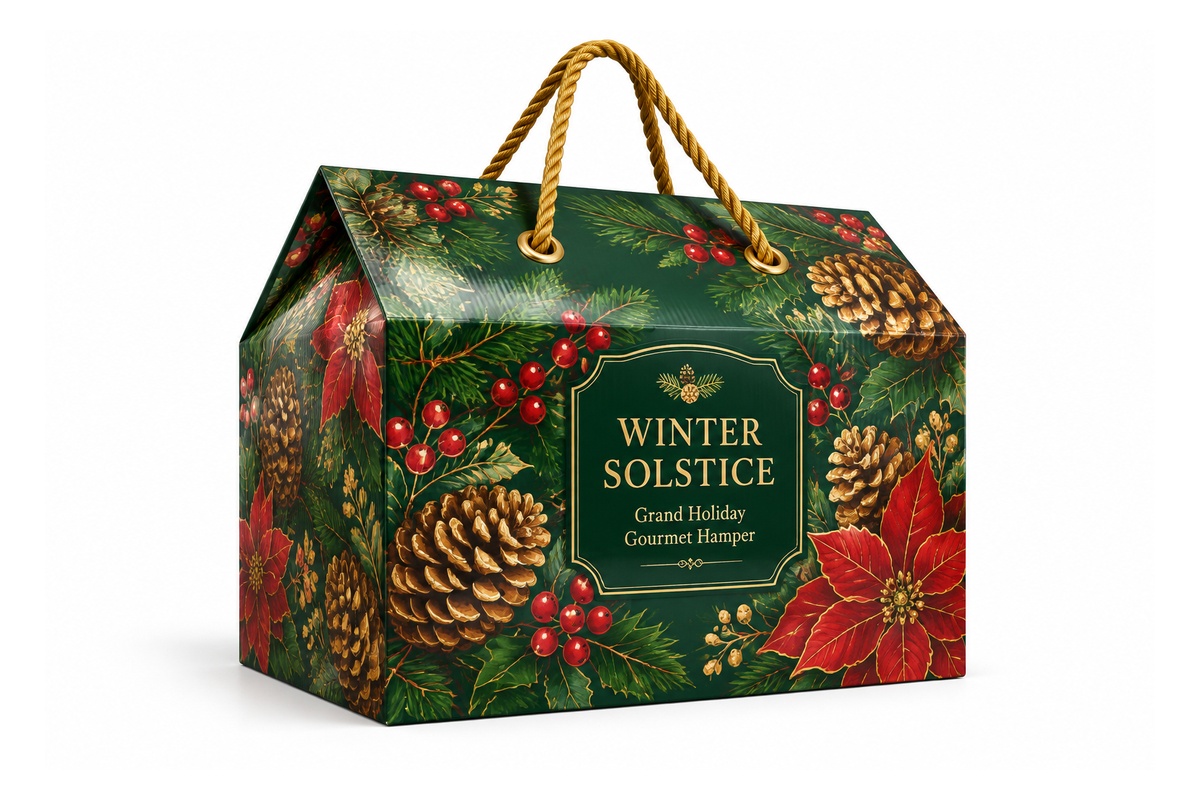Slanted Gable Roof Festival Hamper with Cord Handle packaging product
