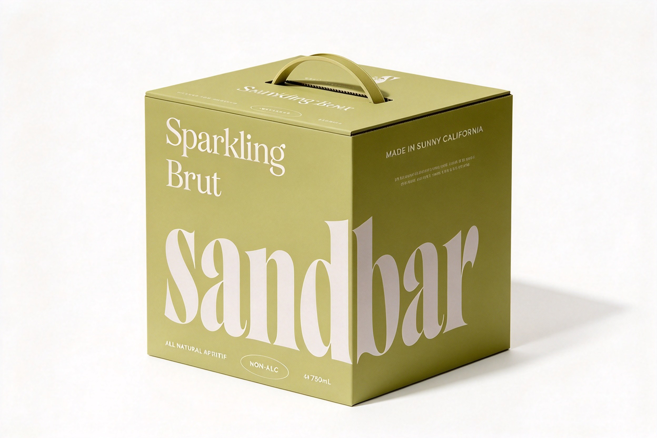 Sparkling Brut Non-Alc Cube Carrier with Webbing Handle front view