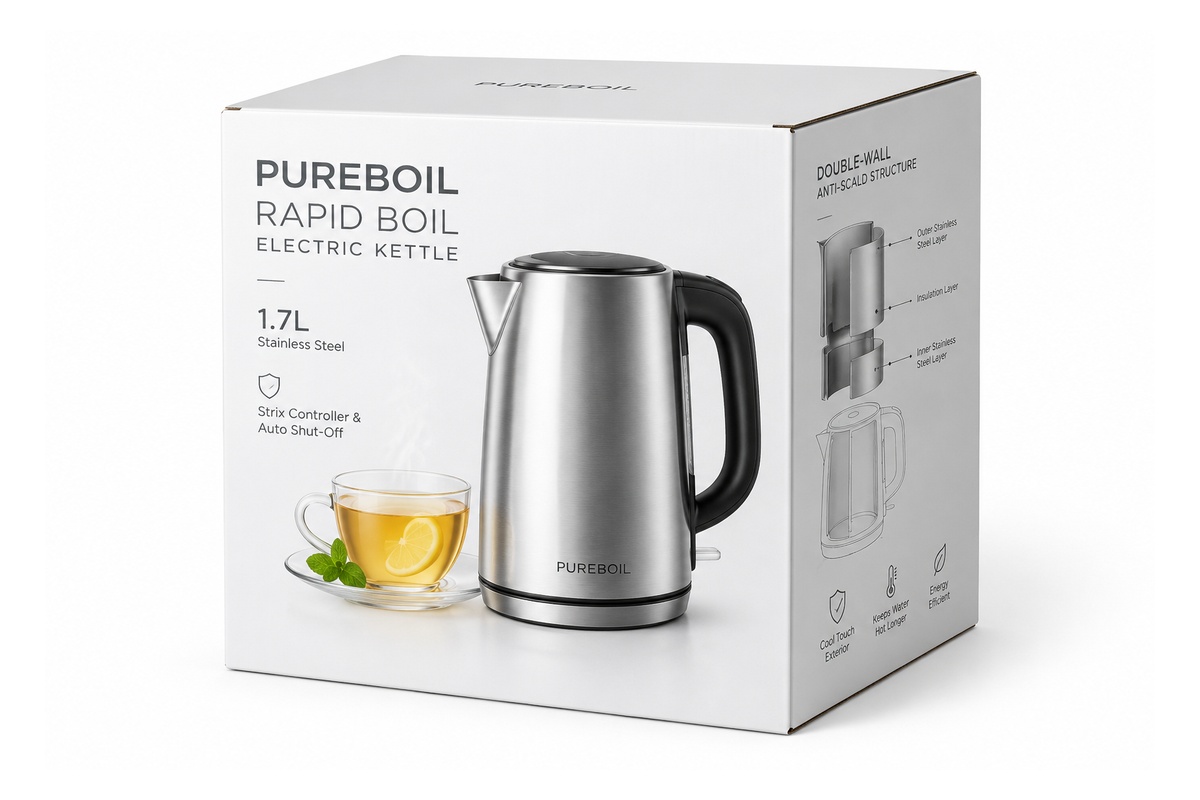 Stainless Steel Rapid-Boil Electric Kettle Corrugated Box packaging product