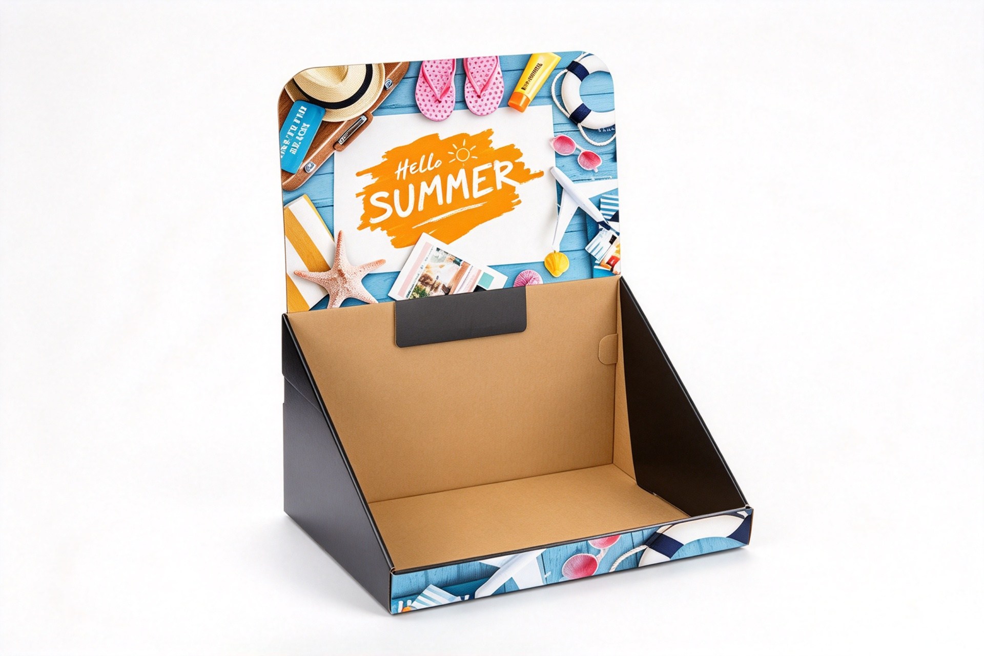 Summer-Seasonal Countertop Display Box with Printed Header front view