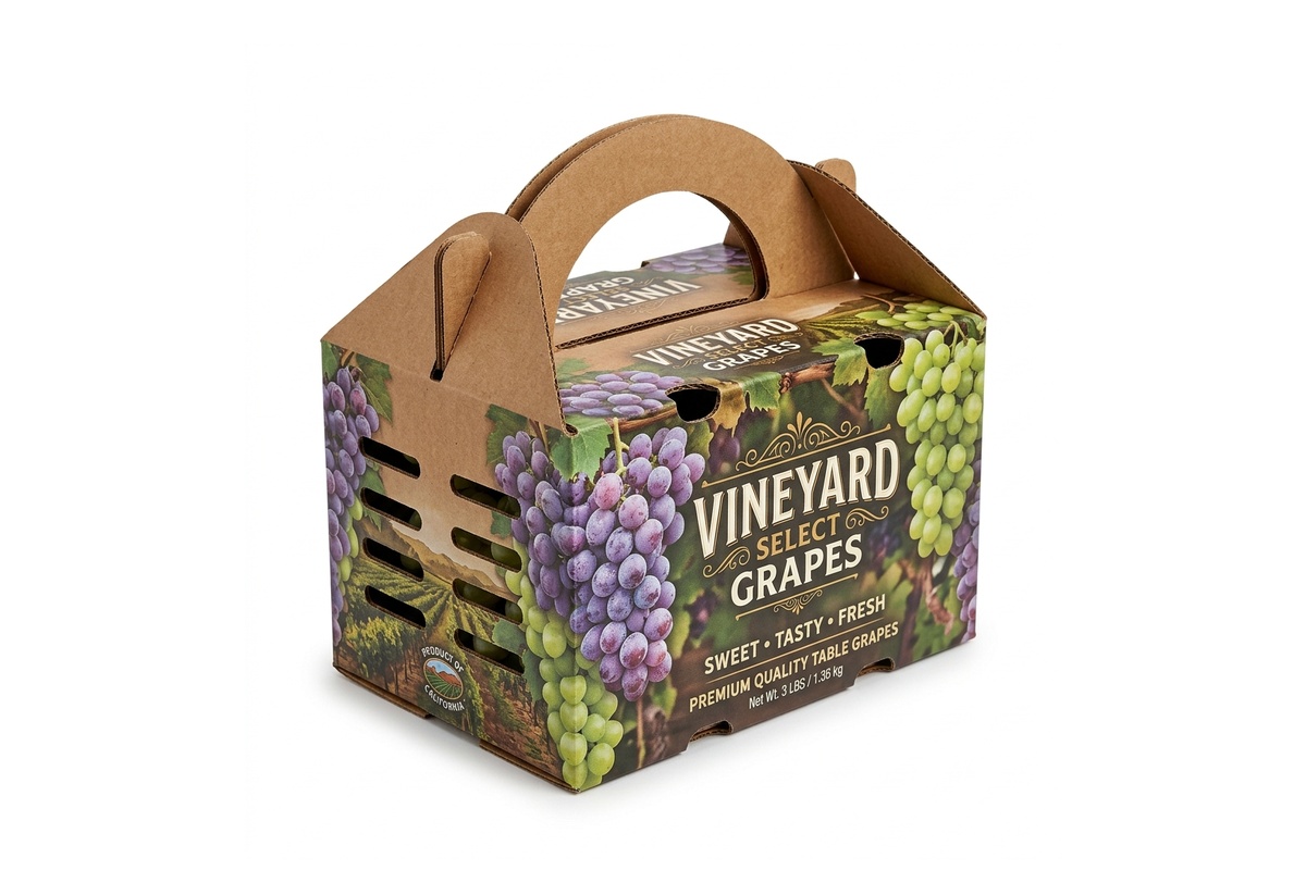 Table Grape Foldable Corrugated Carry Handle Box packaging product