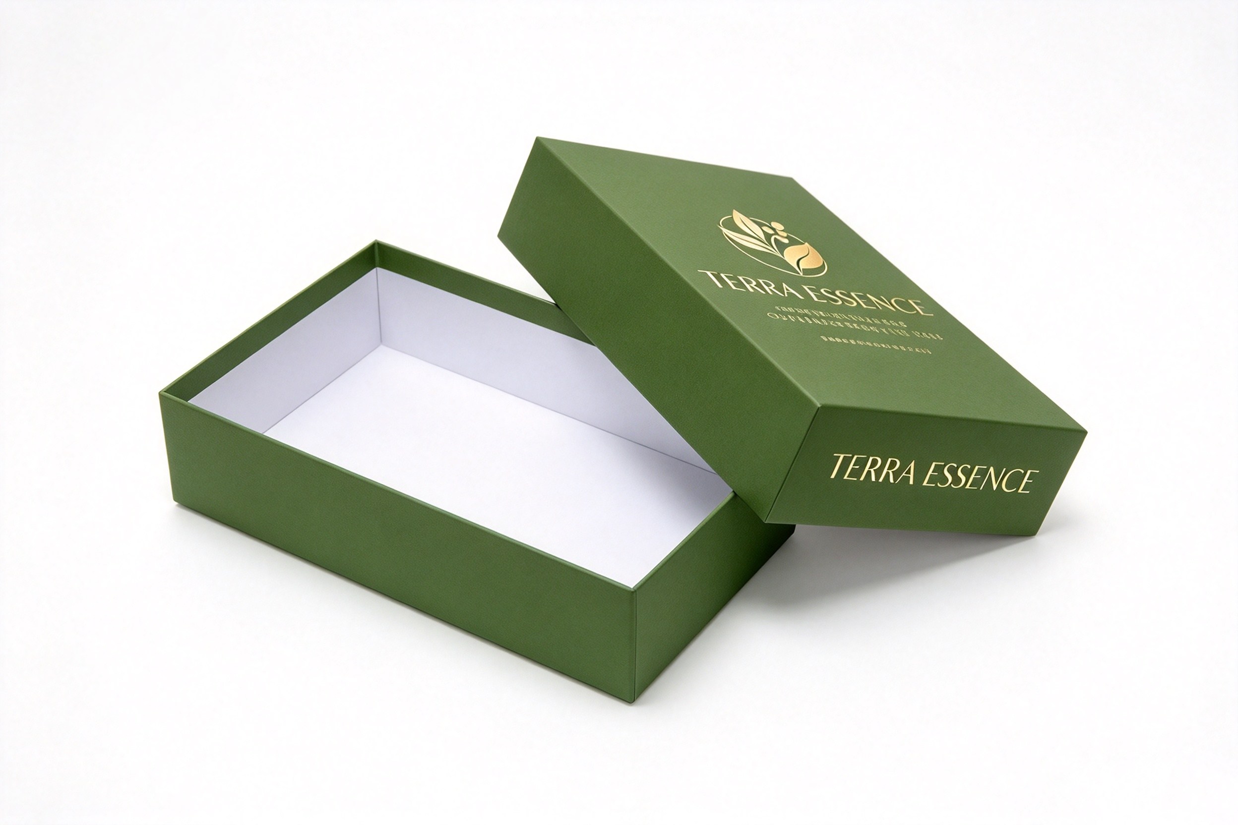 Terra Essence Green Lid & Base Box with Gold Foil front view