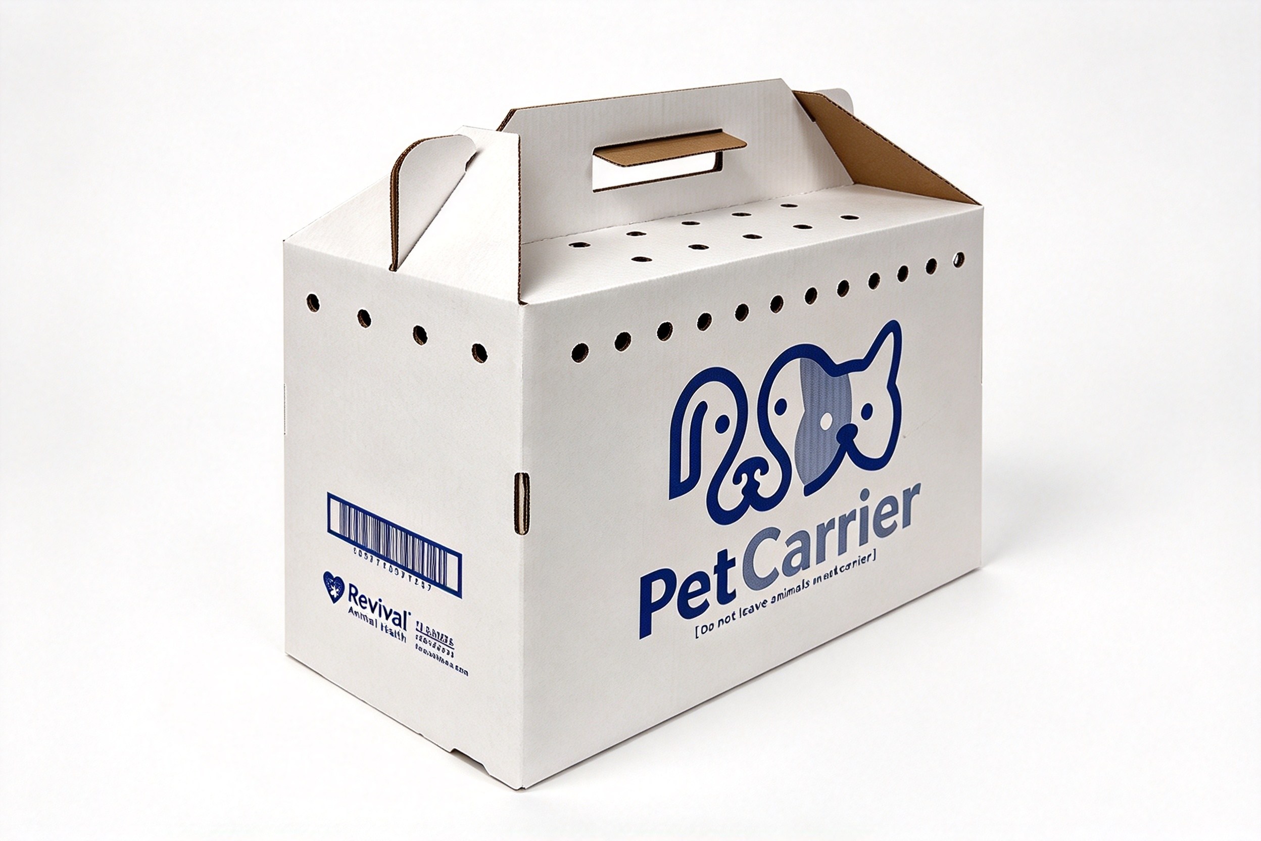 Vented Cardboard Pet Carrier with Gable Handle front view