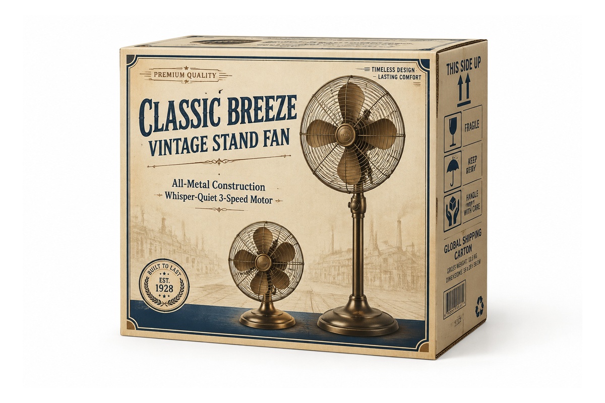 Vintage Oscillating Stand Fan Heavy-Duty Master Carton packaging product