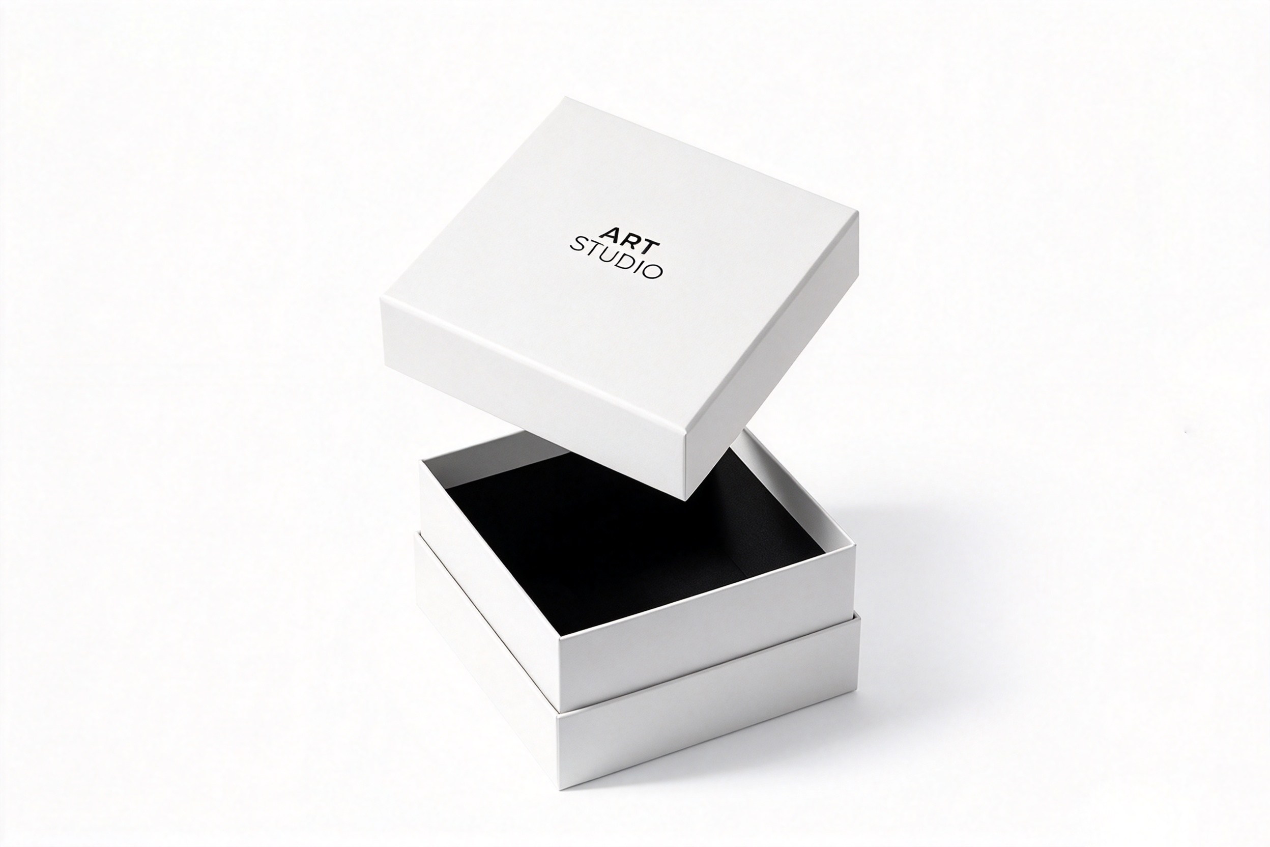 White Art Studio Rigid Lid & Base Box with Black Interior front view