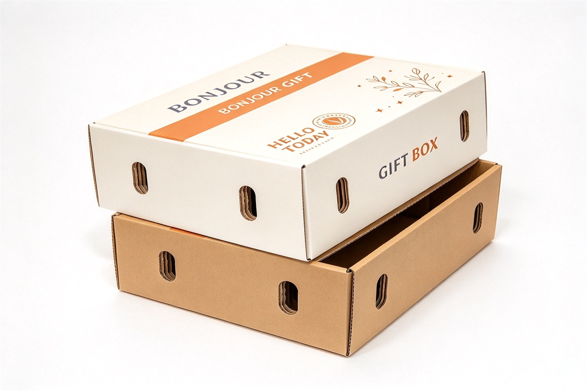 White Corrugated Lid & Base Box with Logo Print front view
