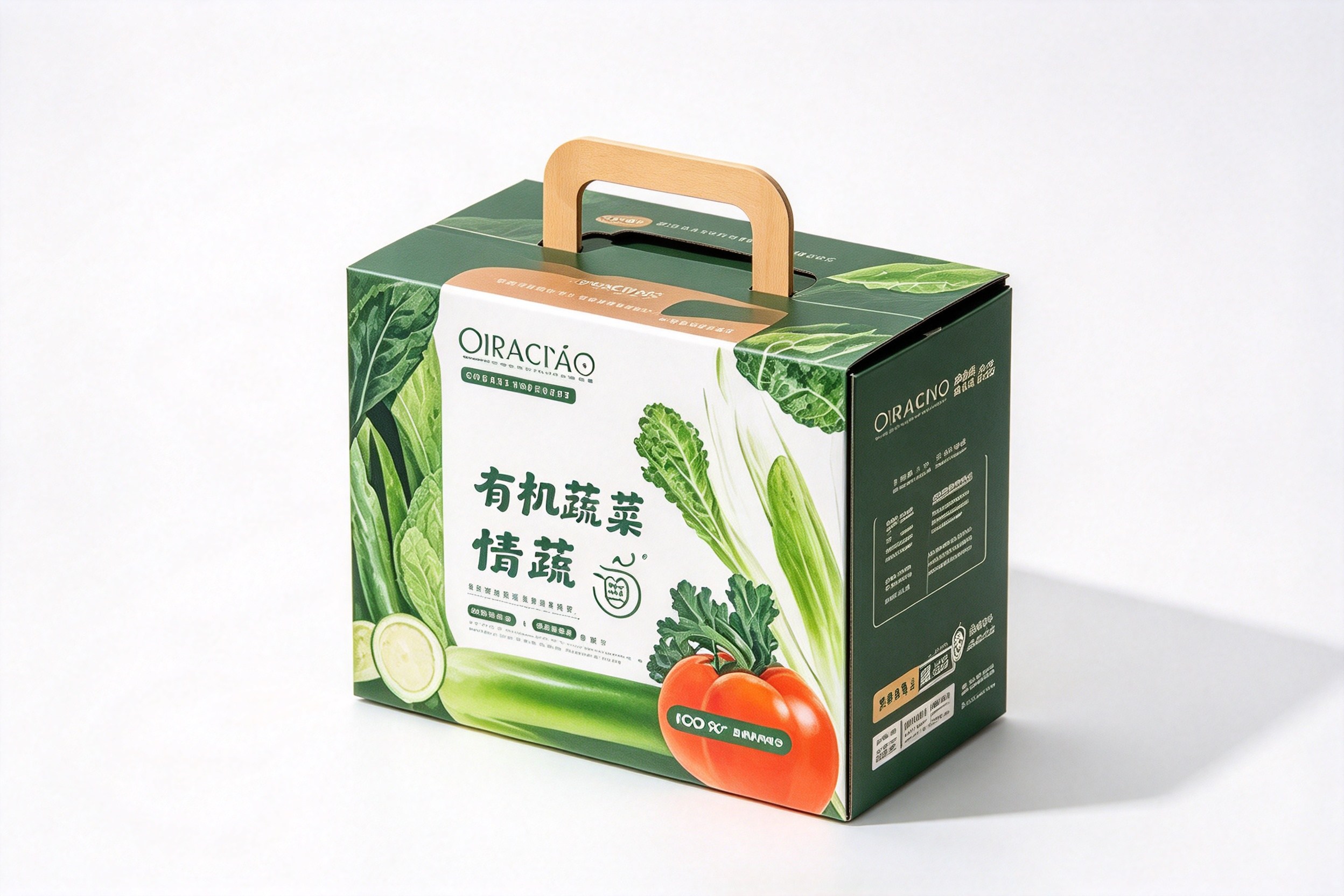 Organic Vegetable Gift Box with Wooden Handle front view