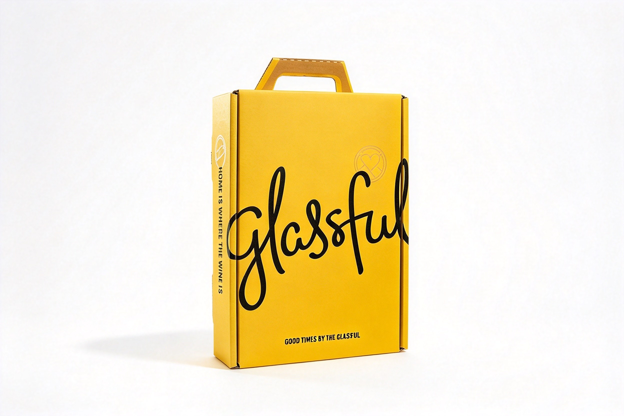 Yellow Script Wine Carrier with Top Handle front view